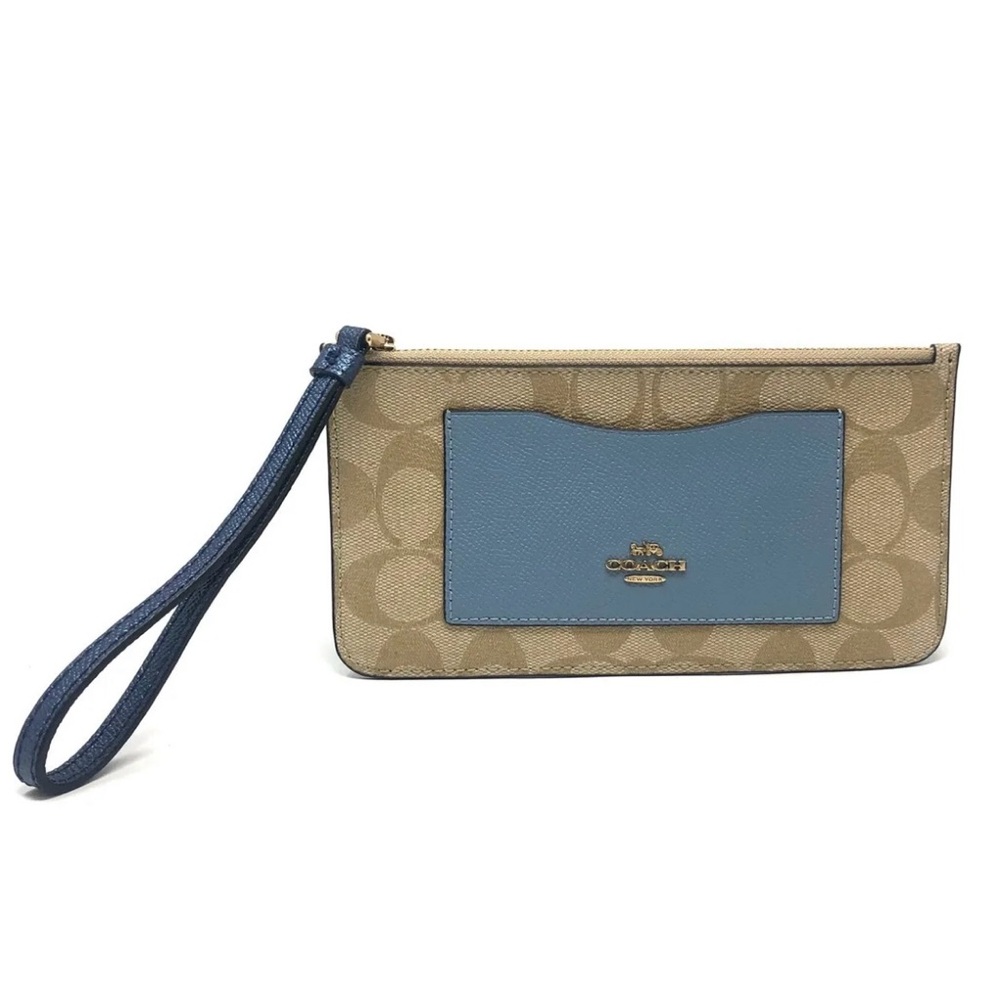 Coach Women's Zip Top Wallet in Colorblock Signature Canvas - Light Khaki/Multi